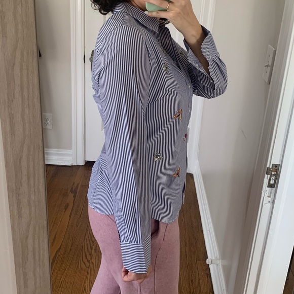 J. Crew RARE Blue / White Striped Button Up w Bug details - Picture 4 of 12